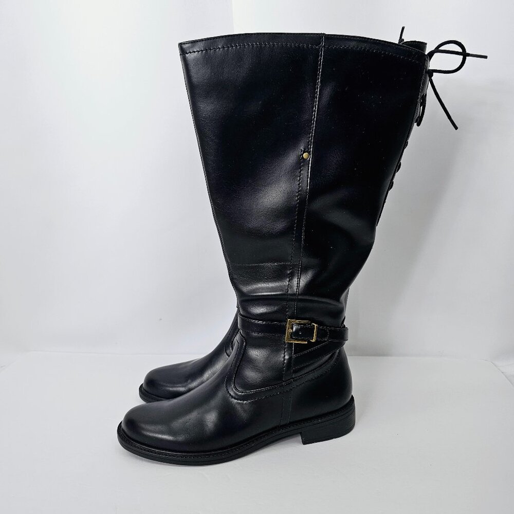 David Tate Women's Black Faux Leather Wide Calf Riding Boots Size 9.5M